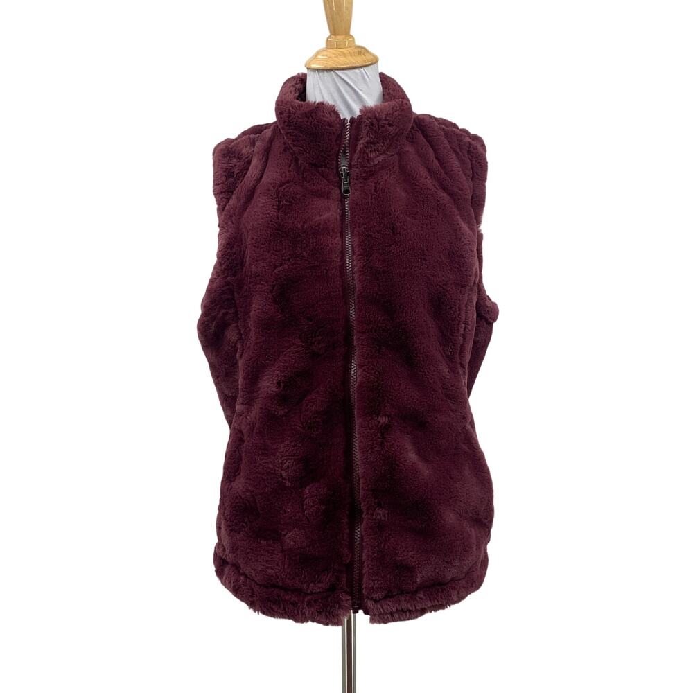 Nicole Miller Vest Womens M Medium Raisin Reversible Faux Fur Fleece Full Zip